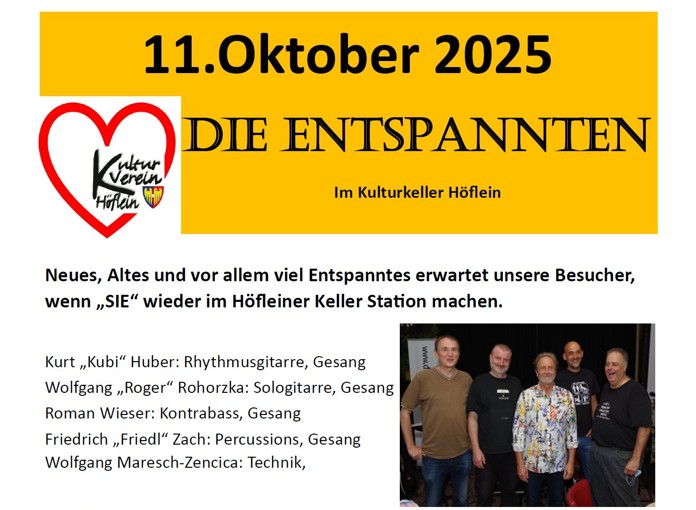 Kulturkeller Höflein – „Die Entspannten“ – Stadtmarketing Klosterneuburg